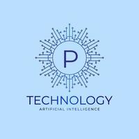 letter P technology boundaries artificial intelligence initial vector logo design element