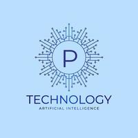 letter P technology boundaries artificial intelligence initial vector logo design element