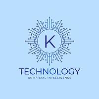 elemento de diseño de logotipo de vector inicial de inteligencia artificial de límites de tecnología de letra k