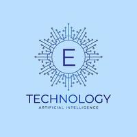 letter E technology boundaries artificial intelligence initial vector logo design element