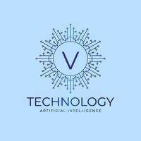 letter V technology boundaries artificial intelligence initial vector logo design element