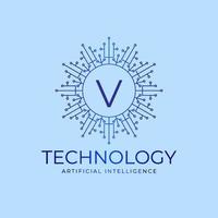 elemento de diseño de logotipo de vector inicial de inteligencia artificial de límites de tecnología de letra v