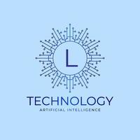 elemento de diseño de logotipo de vector inicial de inteligencia artificial de límites de tecnología de letra l