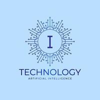 letter I technology boundaries artificial intelligence initial vector logo design element