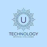 letter U technology boundaries artificial intelligence initial vector logo design element