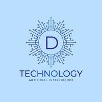 letter D technology boundaries artificial intelligence initial vector logo design element