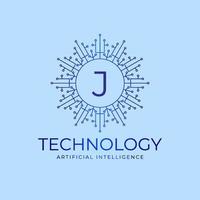 letter J technology boundaries artificial intelligence initial vector logo design element