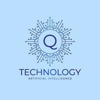 letter Q technology boundaries artificial intelligence initial vector logo design element