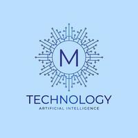 letter M technology boundaries artificial intelligence initial vector logo design element