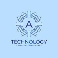 letter A technology boundaries artificial intelligence initial vector logo design element