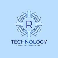 elemento de diseño de logotipo de vector inicial de inteligencia artificial de límites de tecnología de letra r