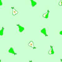 Seamless pattern with green pear and half of pears. Repetitive simple green background with fruits.Hand drawn vector illustrations