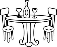 dibujo de línea doodle mesa de cena y bebidas vector