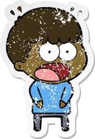 distressed sticker of a cartoon shocked man vector