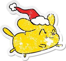 christmas distressed sticker cartoon of kawaii dog vector