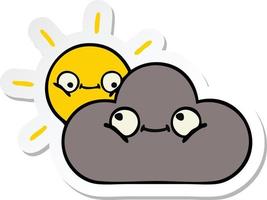 sticker of a cute cartoon storm cloud and sun vector