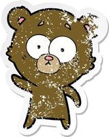 distressed sticker of a worried bear cartoon vector