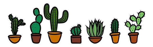 Cute doodle style kawaii cactus vector isolated set