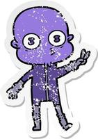 distressed sticker of a cartoon weird bald spaceman vector