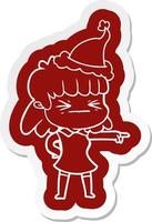 cartoon  sticker of a woman wearing santa hat vector