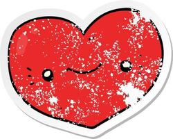 distressed sticker of a heart cartoon character vector