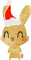 cute retro cartoon of a rabbit wearing santa hat vector