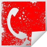 distressed square peeling sticker symbol telephone receiver vector