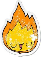 distressed sticker of a cartoon flame with face vector