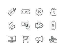 Black friday and cyber monday line icon set with sale related icons vector