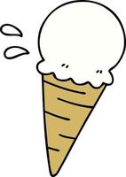 quirky hand drawn cartoon vanilla ice cream vector