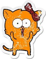 distressed sticker of a cartoon cat vector