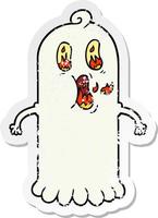 distressed sticker of a cartoon ghost with flaming eyes vector