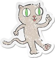 retro distressed sticker of a cartoon cat with idea vector