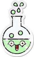 distressed sticker of a cute cartoon test tube vector