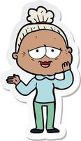 sticker of a cartoon happy old lady vector