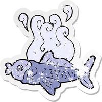 retro distressed sticker of a cartoon funny fish vector