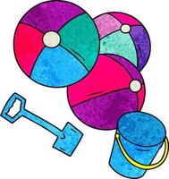 textured cartoon doodle beach balls with a bucket and spade vector