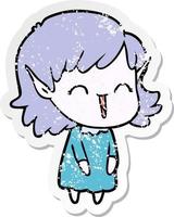 distressed sticker of a cartoon elf girl vector