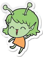 sticker of a cartoon alien girl laughing vector