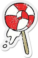 distressed sticker of a cartoon lollipop vector