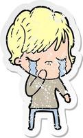 distressed sticker of a cartoon woman crying vector