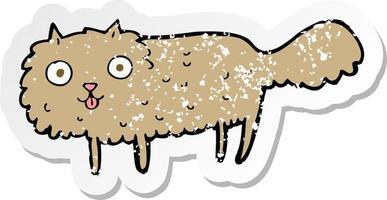 pegatina retro angustiada de un gato peludo de dibujos animados vector