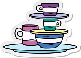 sticker cartoon doodle of colourful bowls and plates vector