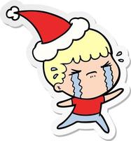 sticker cartoon of a man crying wearing santa hat vector