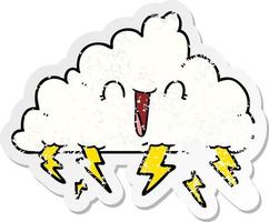 distressed sticker of a cartoon thundercloud vector