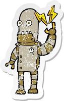 retro distressed sticker of a cartoon old robot vector