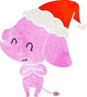 cute retro cartoon of a elephant wearing santa hat vector