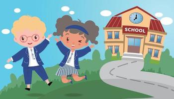 Illustration of cute student in uniform going back to school vector