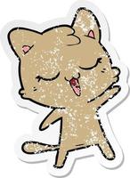 distressed sticker of a happy cartoon cat vector