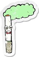 retro distressed sticker of a cartoon happy cigarette vector